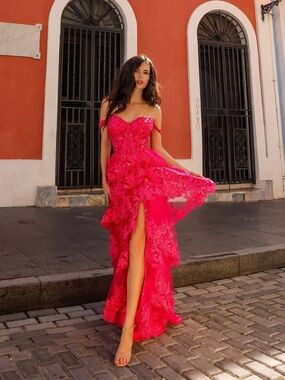 Pink ruffle prom dress